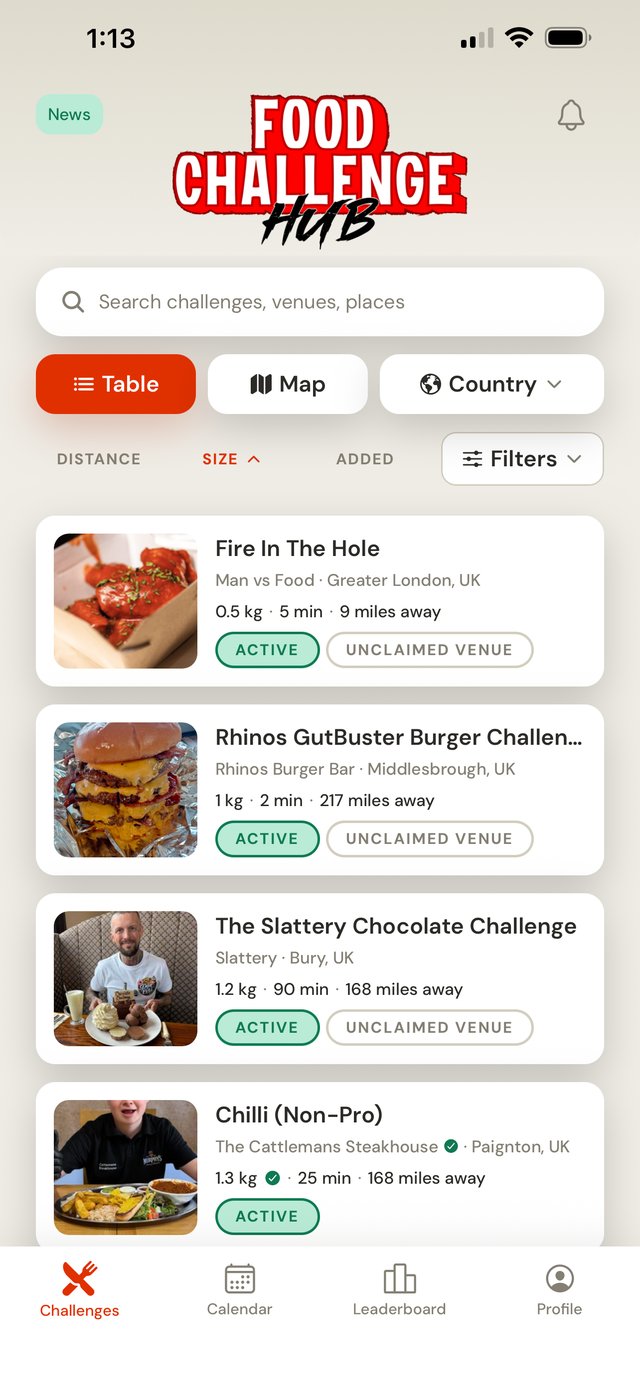 Challenge list screenshot